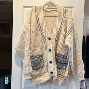ADORA Knit Cardigan in Cream with Navy Accents